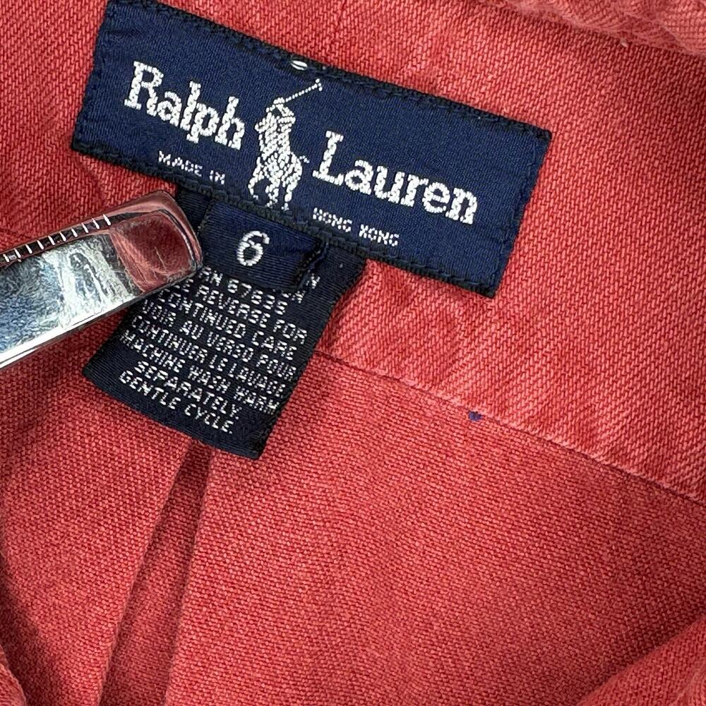 Vtg Ralph Lauren Shirt Womens 6 Red Denim Twill Button Down Made In Hong Kong - Picture 5 of 8